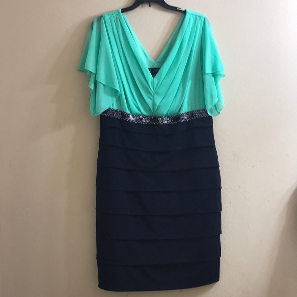 Teal and dark blue dress
